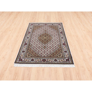 4'x6' Ivory Tabriz Mahi Fish Medallion Design Wool Hand Knotted Oriental Rug FWR374940