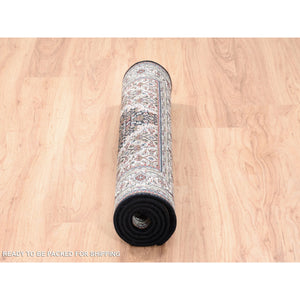 2'10"x5'4" Fish Medallion Design Tabriz Mahi Wool Hand Knotted Black Oriental Rug FWR375192