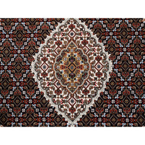 5'x5' Hand Knotted Black Wool Fish Medallion Design Tabriz Mahi Oriental Square Rug FWR375258