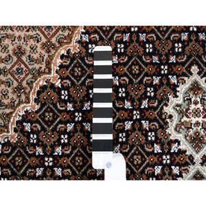 6'1"x6'1" Tabriz Mahi Fish Medallion Design Black Hand Knotted Wool Oriental Square Rug FWR375300