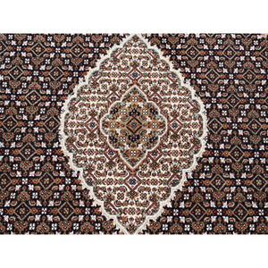 6'1"x6'1" Tabriz Mahi Fish Medallion Design Black Hand Knotted Wool Oriental Square Rug FWR375300
