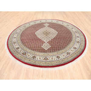 9'10"x9'10" Hand Knotted Red Tabriz Mahi Fish Medallion Design Wool Oriental Round Rug FWR375798