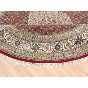 9'10"x9'10" Hand Knotted Red Tabriz Mahi Fish Medallion Design Wool Oriental Round Rug FWR375798