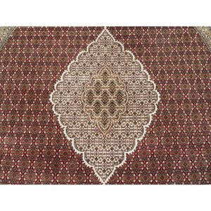 9'10"x9'10" Hand Knotted Red Tabriz Mahi Fish Medallion Design Wool Oriental Round Rug FWR375798