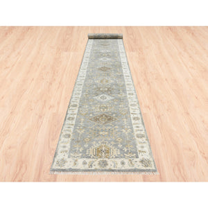 2'8"x17'10" Silver Karajeh Design Pure Wool Hand Knotted Oriental Xl Runner Rug FWR375876
