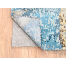 Load image into Gallery viewer, 3&#39;10&quot;x11&#39;8&quot; Hand Knotted Blue Mosaic Design Wool And Silk Persian Knot Oriental Wide Runner Rug FWR375900