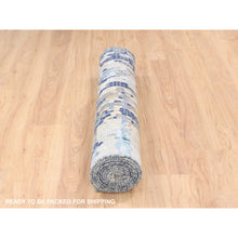 Load image into Gallery viewer, 3&#39;10&quot;x11&#39;8&quot; Hand Knotted Blue Mosaic Design Wool And Silk Persian Knot Oriental Wide Runner Rug FWR375900