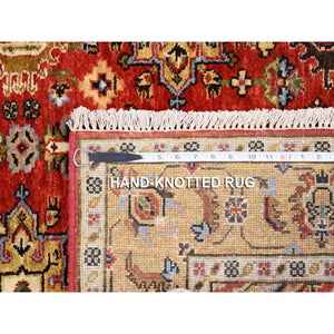 4'1"x6' Red With A Mix Of Gold Karajeh Design Organic Wool Hand Knotted Oriental Rug FWR375906