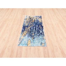 Load image into Gallery viewer, 2&#39;6&quot;x5&#39;10&quot; Hand Knotted Blue Mosaic Design Wool And Silk Persian Knot Oriental Runner Rug FWR375966