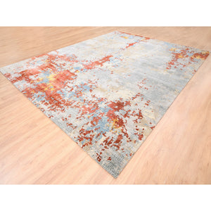 11'8"x15' Oversize Wool And Silk Abstract With Fire Mosaic Design Hand Knotted Persian Knot Oriental Rug FWR376050