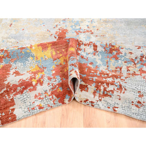 11'8"x15' Oversize Wool And Silk Abstract With Fire Mosaic Design Hand Knotted Persian Knot Oriental Rug FWR376050