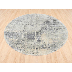 5'10"x5'10" Round Taupe Wool And Silk Abstract With Mosaic Design Hand Knotted Persian Knot Oriental Rug FWR376092