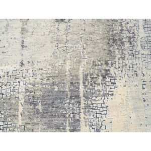 5'10"x5'10" Round Taupe Wool And Silk Abstract With Mosaic Design Hand Knotted Persian Knot Oriental Rug FWR376092