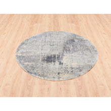 Load image into Gallery viewer, 4&#39;10&quot;x4&#39;10&quot; Round Taupe Wool And Silk Abstract With Mosaic Design Hand Knotted Persian Knot Oriental Rug FWR376098