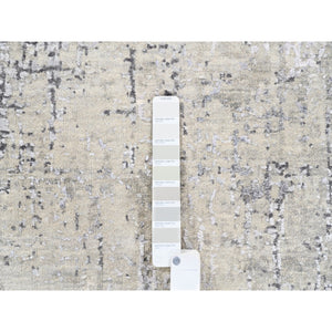 4'10"x4'10" Round Taupe Wool And Silk Abstract With Mosaic Design Hand Knotted Persian Knot Oriental Rug FWR376098