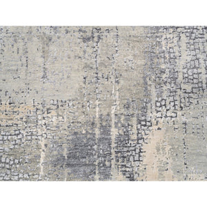 4'10"x4'10" Round Taupe Wool And Silk Abstract With Mosaic Design Hand Knotted Persian Knot Oriental Rug FWR376098