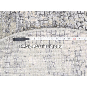 4'10"x4'10" Round Taupe Wool And Silk Abstract With Mosaic Design Hand Knotted Persian Knot Oriental Rug FWR376098