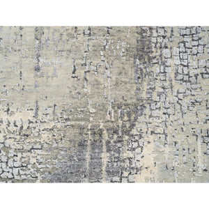 3'x5' Abstract with Mosaic Design Taupe Wool and Silk Hand Knotted Persian Knot Oriental Rug FWR376116