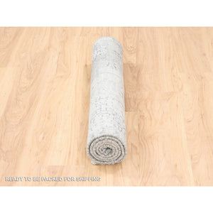 3'x5' Abstract with Mosaic Design Taupe Wool and Silk Hand Knotted Persian Knot Oriental Rug FWR376116