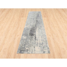 Load image into Gallery viewer, 2&#39;6&quot;x11&#39;8&quot; Wool And Silk Taupe Abstract With Mosaic Design Hand Knotted Persian Knot Oriental Runner Rug FWR376140