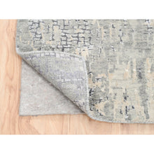 Load image into Gallery viewer, 2&#39;6&quot;x11&#39;8&quot; Wool And Silk Taupe Abstract With Mosaic Design Hand Knotted Persian Knot Oriental Runner Rug FWR376140