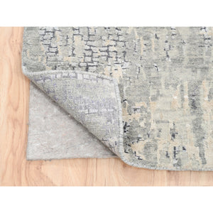 2'6"x11'8" Wool And Silk Taupe Abstract With Mosaic Design Hand Knotted Persian Knot Oriental Runner Rug FWR376140