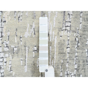 2'6"x11'8" Wool And Silk Taupe Abstract With Mosaic Design Hand Knotted Persian Knot Oriental Runner Rug FWR376140