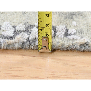 2'6"x11'8" Wool And Silk Taupe Abstract With Mosaic Design Hand Knotted Persian Knot Oriental Runner Rug FWR376140