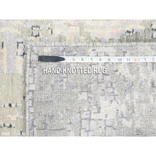 Load image into Gallery viewer, 2&#39;6&quot;x11&#39;8&quot; Wool And Silk Taupe Abstract With Mosaic Design Hand Knotted Persian Knot Oriental Runner Rug FWR376140