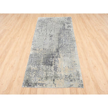 Load image into Gallery viewer, 2&#39;7&quot;x5&#39;10&quot; Taupe Wool And Silk Abstract With Mosaic Design Hand Knotted Persian Knot Oriental Runner Rug FWR376146
