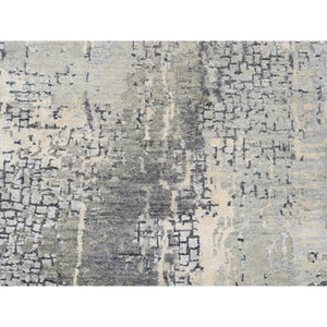 2'7"x5'10" Taupe Wool And Silk Abstract With Mosaic Design Hand Knotted Persian Knot Oriental Runner Rug FWR376146