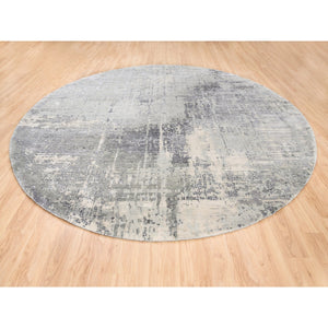 11'9"x11'9" Round Abstract With Mosaic Design Taupe Wool And Silk Hand Knotted Persian Knot Oriental Rug FWR376158