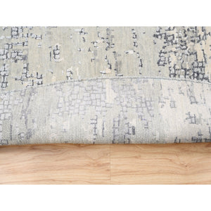11'9"x11'9" Round Abstract With Mosaic Design Taupe Wool And Silk Hand Knotted Persian Knot Oriental Rug FWR376158