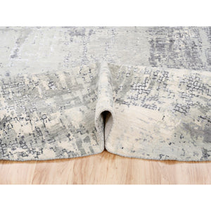 11'9"x11'9" Round Abstract With Mosaic Design Taupe Wool And Silk Hand Knotted Persian Knot Oriental Rug FWR376158