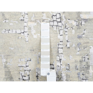 11'9"x11'9" Round Abstract With Mosaic Design Taupe Wool And Silk Hand Knotted Persian Knot Oriental Rug FWR376158