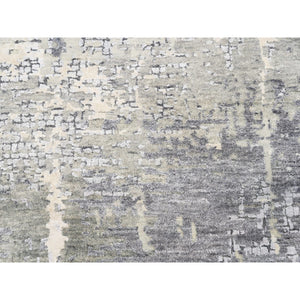 11'9"x11'9" Round Abstract With Mosaic Design Taupe Wool And Silk Hand Knotted Persian Knot Oriental Rug FWR376158