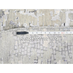 11'9"x11'9" Round Abstract With Mosaic Design Taupe Wool And Silk Hand Knotted Persian Knot Oriental Rug FWR376158