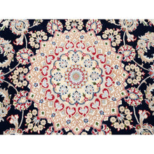 Load image into Gallery viewer, 6&#39;x6&#39; Midnight Blue Nain With Center Medallion Flower Design 250 Kpsi Pure Wool Hand Knotted Round Oriental Rug FWR376626