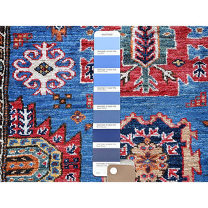3'x4'6" Bayern Blue, Afghan Ersari with Turkish Knot, Caucasian Design Revival, Vegetable Dyes, Densely Woven, Hand Knotted, Soft and Velvety Wool, Oriental Rug FWR3762