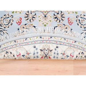 6'1"x6'1" Round Wool 250 Kpsi Nain Light Blue With An Ivory Border Hand Knotted Center Medallion Flower Design Fine Oriental Rug FWR376884