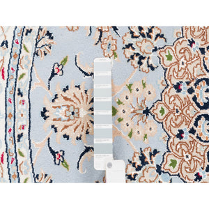 6'1"x6'1" Round Wool 250 Kpsi Nain Light Blue With An Ivory Border Hand Knotted Center Medallion Flower Design Fine Oriental Rug FWR376884