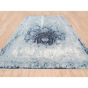 9'1"x11'9" Wool And Silk Blue-teal Persian Tabriz Broken Design Hand Knotted Oriental Rug FWR377040
