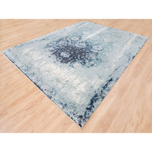 Load image into Gallery viewer, 9&#39;1&quot;x11&#39;9&quot; Wool And Silk Blue-teal Persian Tabriz Broken Design Hand Knotted Oriental Rug FWR377040