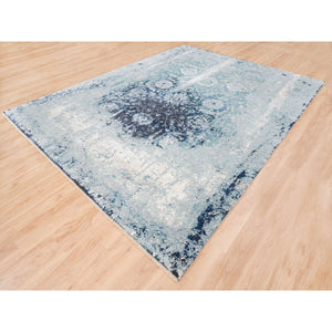 9'1"x11'9" Wool And Silk Blue-teal Persian Tabriz Broken Design Hand Knotted Oriental Rug FWR377040