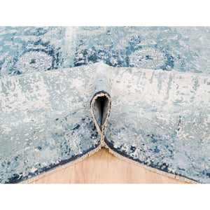 9'1"x11'9" Wool And Silk Blue-teal Persian Tabriz Broken Design Hand Knotted Oriental Rug FWR377040