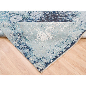 9'1"x11'9" Wool And Silk Blue-teal Persian Tabriz Broken Design Hand Knotted Oriental Rug FWR377040