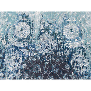 9'1"x11'9" Wool And Silk Blue-teal Persian Tabriz Broken Design Hand Knotted Oriental Rug FWR377040