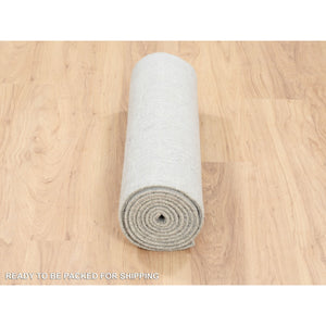 2'7"x10' Modern Wool And Art Silk Fine Jacquard Gray Hand Loomed Runner Oriental Rug FWR377070