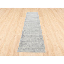 Load image into Gallery viewer, 2&#39;7&quot;x10&#39; Fine Jacquard Gray Hand Loomed Modern Wool and Art Silk Runner Oriental Rug FWR377082