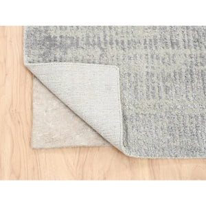 2'7"x10' Fine Jacquard Gray Hand Loomed Modern Wool and Art Silk Runner Oriental Rug FWR377082
